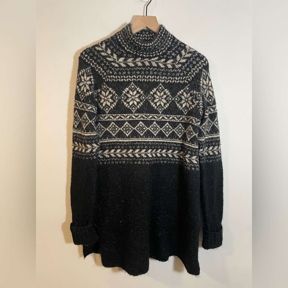 Style & Co Women's Fair Isle Tunic Sweater Black Size Medium Soft Cozy